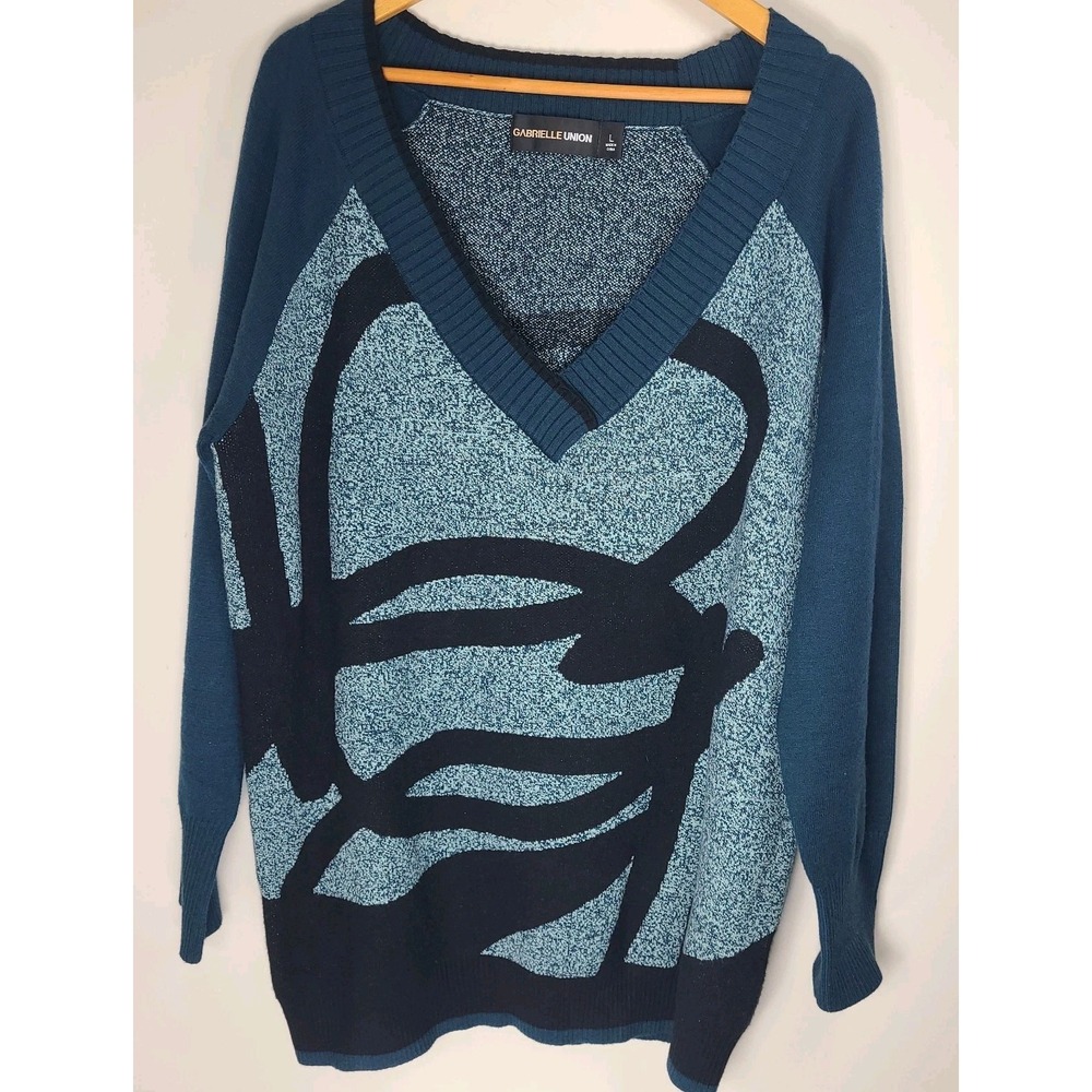 Gabrielle Union Teal and Black Women's Sweater Cardigan